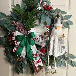 Festive Holiday Wreath with Santa and Green Accents